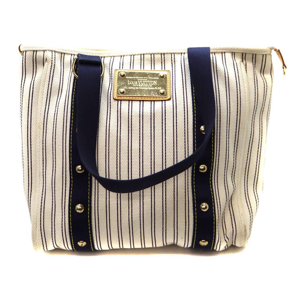 LOUIS VUITTON Cabas Antigua Handbag Monogram Stripe White Navy Blue